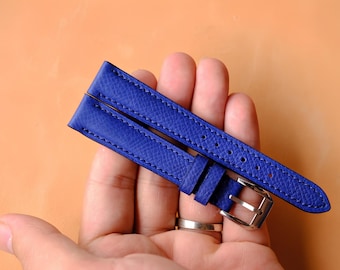 Royal Blue Epsom Leather Watch Strap | Custom Hand Stitched Slim 18mm 20mm 22mm 24mm Watch Band Replacement Gift for Him