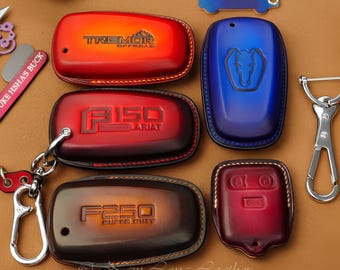 Ford F-150 Leather Key Fob Cover, Custom Smart Key Case for Raptor Lightning Lariat Tremor King Ranch Platinum Maverick, Multiple Colors