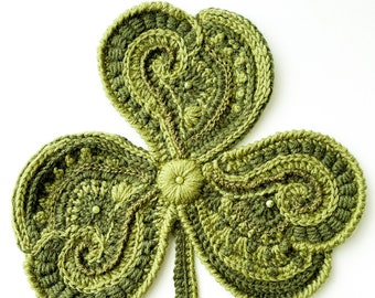 PATTERN Freeform Crochet Shamrock Four Leaf Clover