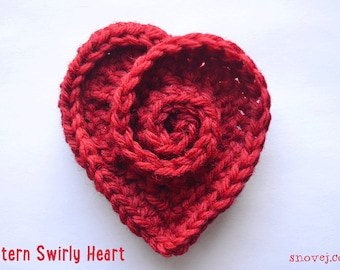 Pattern Crochet Swirly Heart Pin Brooch US & UK terminology