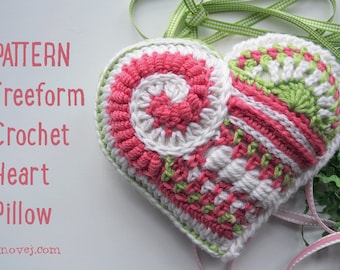 PATTERN Freeform Crochet Heart Stitch Sampler Applique Tutorial Handmade Lavender Pillow
