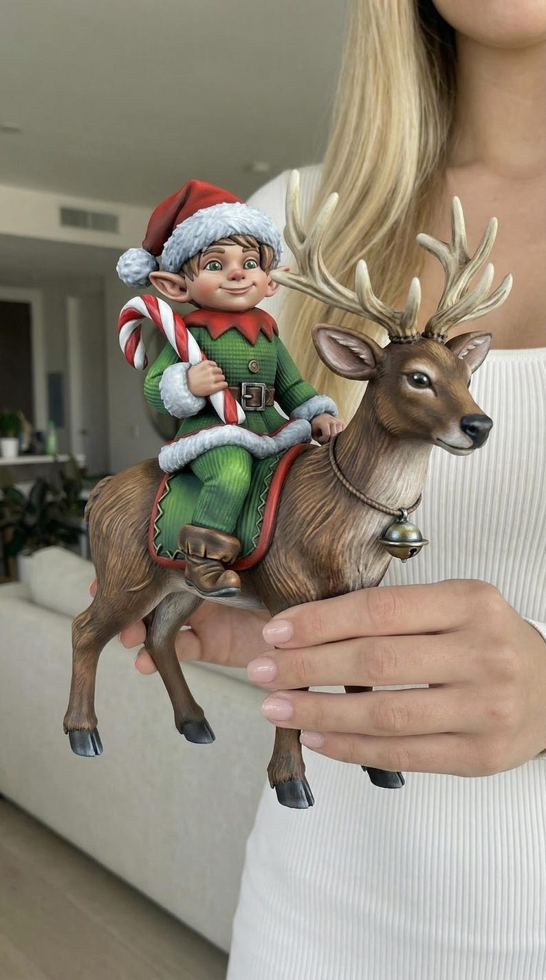Elf Display Christmas Elf Riding Reindeer Figurine | Whimsical Holiday Decor ...