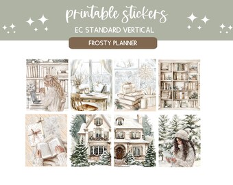 Printable stickers Winter bookish sticker sheet digital sticker kit vertical planner kit weekly planner decorative stickers Frosty Planner