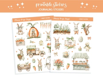 Journal stickers printable bullet journal sticker sheet scrapbooking junk journal stickers Easter journaling sticker Carrot Easter