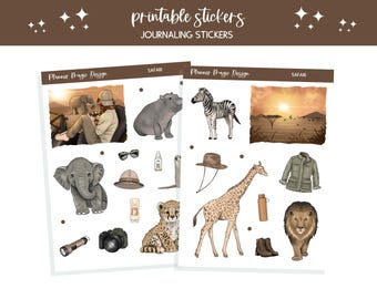 Journal stickers printable bullet journal sticker sheet scrapbooking junk journal stickers summer travel journal Africa Safari