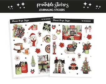Journal stickers printable bullet journal sticker sheet scrapbooking junk journal stickers Christmas journaling sticker Tis the season