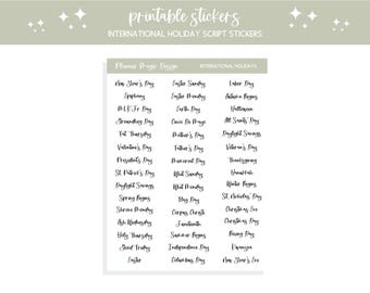 Holidays planner stickers script printable US holidays religious bullet journal sticker sheet calendar  journal journaling stickers