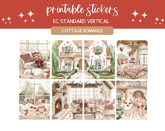 Printable stickers Valentines Day sticker sheet digital sticker kit vertical planner kit weekly planner decorative stickers Cottage Romance