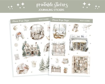 Journal stickers printable bullet journal sticker sheet scrapbookin junk journal stickers Christmas journaling sticker Frosty Planner winter