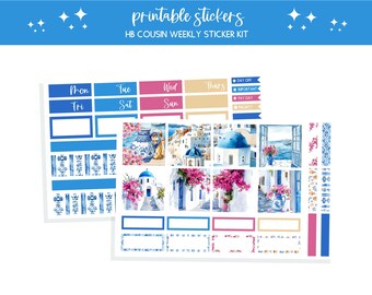 Printable planner stickers HB Cousin summer bullet journal sticker sheet scrapbooking junk journal stickers weekly sticker Blue Santorini