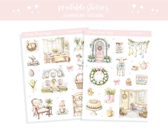 Journal stickers printable bullet journal sticker sheet scrapbooking junk journal stickers Easter journaling sticker Pastel Easter