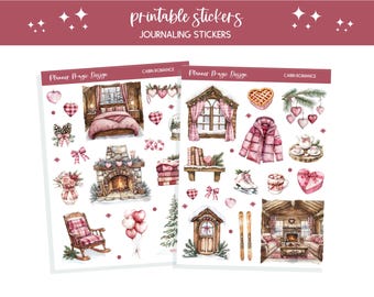 Journal stickers printable bullet journal sticker sheet scrapbooking junk journal stickers Valentine journaling sticker Cabin Romance winter