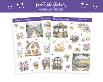 Journal stickers printable bullet journal sticker sheet scrapbooking junk journal stickers spring summer journaling sticker Pansy Garden