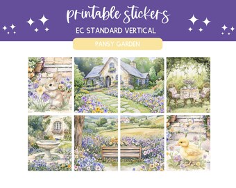 Printable stickers spring sticker sheet digital sticker kit vertical planner kit weekly planner decorative stickers summer Pansy Garden