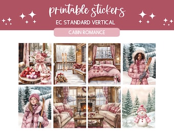 Printable stickers Valentines Day sticker sheet digital sticker kit vertical planner kit weekly planner decorative stickers Cabin Romance