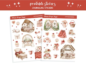 Journal stickers printable bullet journal sticker sheet scrapbooking junk journal stickers Valentine's Day journaling sticker CottageRomance