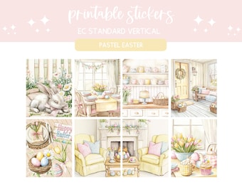 Printable stickers Easter sticker sheet digital sticker kit vertical planner kit weekly planner decorative stickers bunnies Pastel Easter
