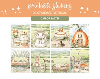 Printable stickers Easter sticker sheet digital sticker kit vertical planner kit weekly planner decorative stickers bunnies Carrot Easter