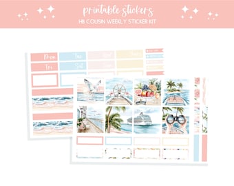 Printable planner stickers HB Cousin summer bullet journal sticker sheet scrapbooking junk journal stickers weekly sticker Cruise Time