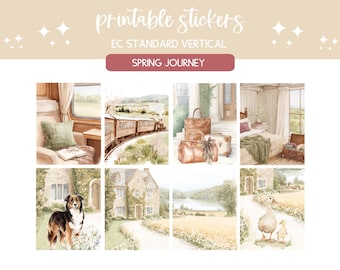 Printable stickers spring travel sticker sheet digital sticker kit vertical planner kit weekly planner decorative stickers Spring Journey