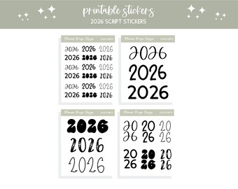 2026 year sticker sheet script printable bullet journal sticker sheet scrapbooking junk journal stickers  journaling sticker planner sticker