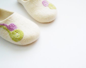 Felted Merino Wool Slippers: Fern Blossom House Shoes