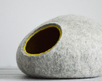 Cat Cave House: Modern Two Tone Grey and Yellow Cocoon