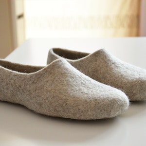 Eco Friendly Handmade Felted Slippers in Natural Light Brown Color. - Etsy