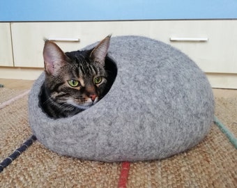 Modern Wool Cat Bed Cave: Natural Tyrolean Wool Pet House