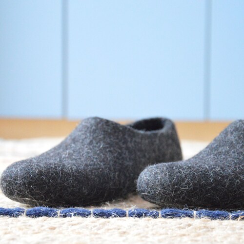 Eco Friendly Handmade Felted Men Slippers in Natural Grey Etsy