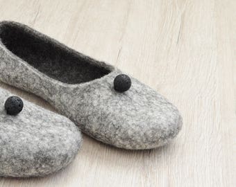 Handmade Felted Wool Slippers, Lava Rock Detail, Comfortable House Shoes
