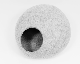Modern Merino Wool Cat Cave Bed: Grey Pet Cocoon