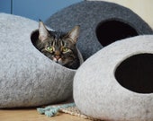 Modern pet bed cat bed cat cave cat house pet furniture cat nap cocoon made of natural color wool