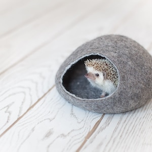 Hedgehog bed / small animal cave / small pet bed / felted pet house / small pet furniture / ferret cocoon / nap pouch / hamster house.