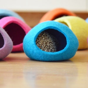 Hedgehog bed / small animal cave / small pet bed / felted pet house / small pet furniture / ferret cocoon / nap pouch / hamster house. image 1