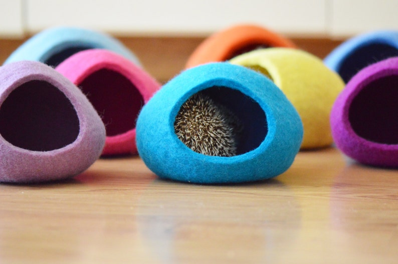 Hedgehog bed / small animal cave / small pet bed / felted pet house / small pet furniture / ferret cocoon / nap pouch / hamster house. image 1