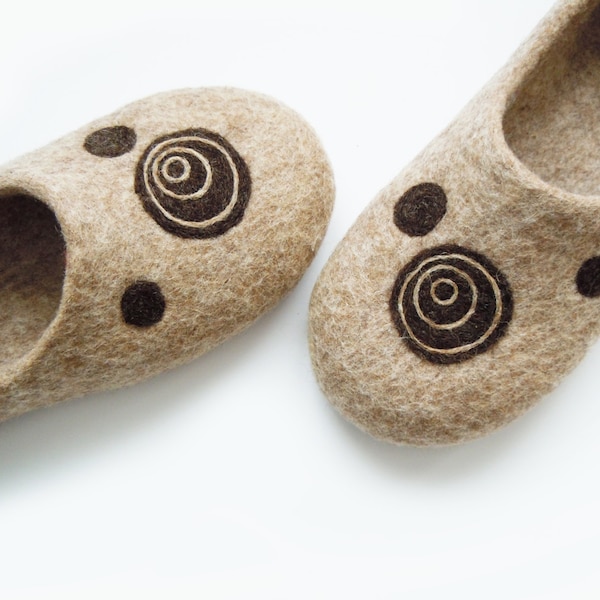 Eco friendly handmade felted slippers CIRCLES