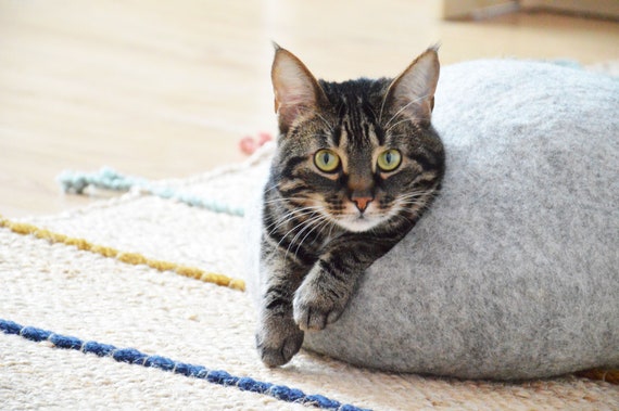 Felted Wool Cat Cave Bed, Cozy Pet Hideaway