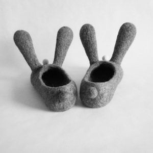 Two bunnies. Felted adult size slippers image 4