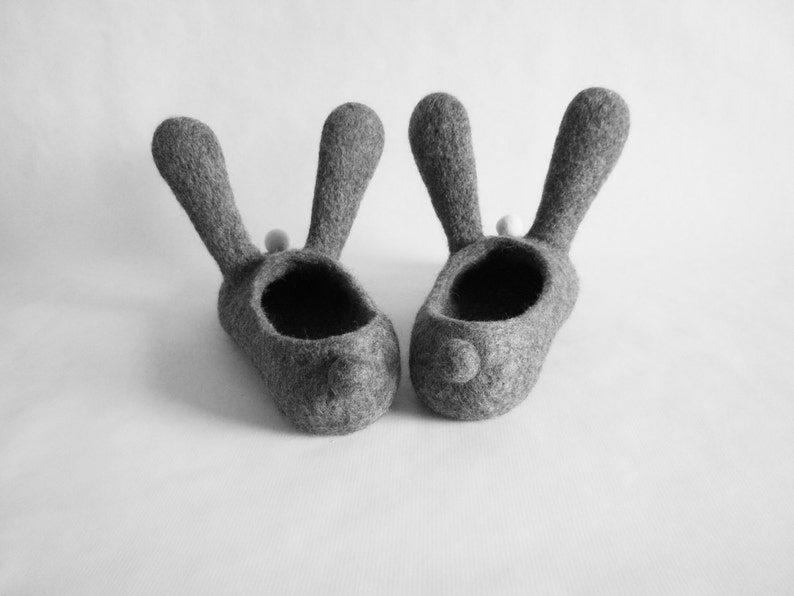 Two bunnies. Felted adult size slippers image 4