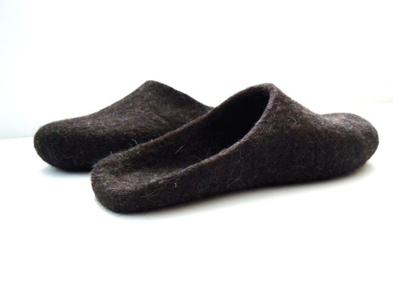 Eco friendly natural brown black color felted backless men's slippers