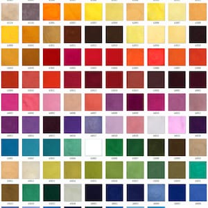 May include: A color chart with 100 different shades of paint, organized in rows and columns. Each square is labeled with a number and letter code.