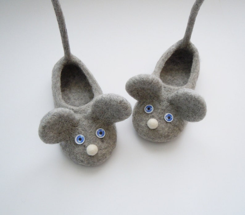 Felted kid size slippers MICE image 3