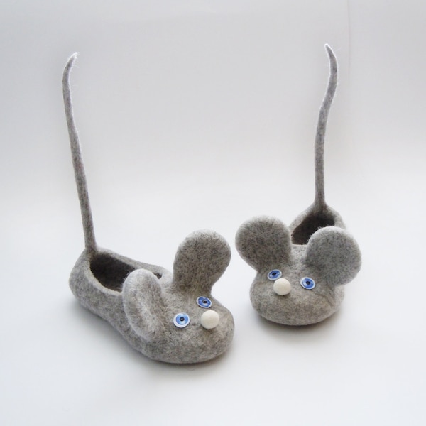 Felted kid size slippers MICE
