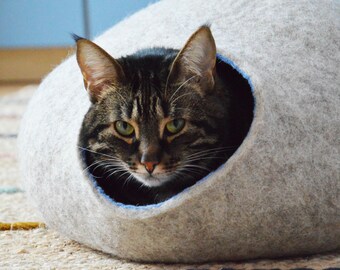 Wool Cat Cave Bed: Organic Felt Cat House, Custom Color