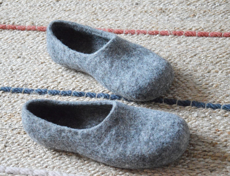 Eco Friendly Handmade Felted Men Slippers in Natural Grey Etsy