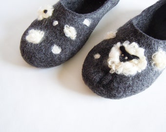 Felted Merino Wool Slippers: Handmade Sheep Design House Shoes