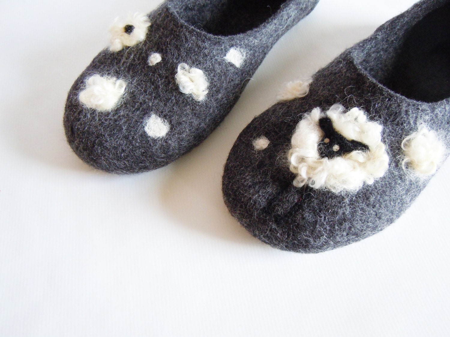 Felted Merino Wool Slippers: Handmade Sheep Design House Shoes
