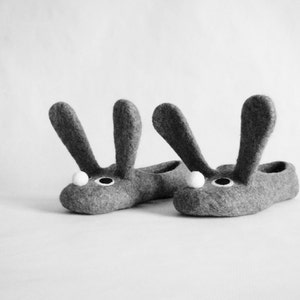 Two bunnies. Felted adult size slippers image 1