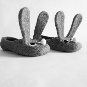 Two bunnies. Felted adult size slippers image 2